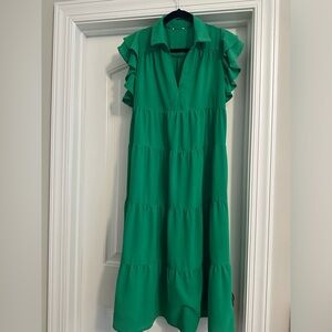 Causal Green Maxi Dress with Flutter Sleeve